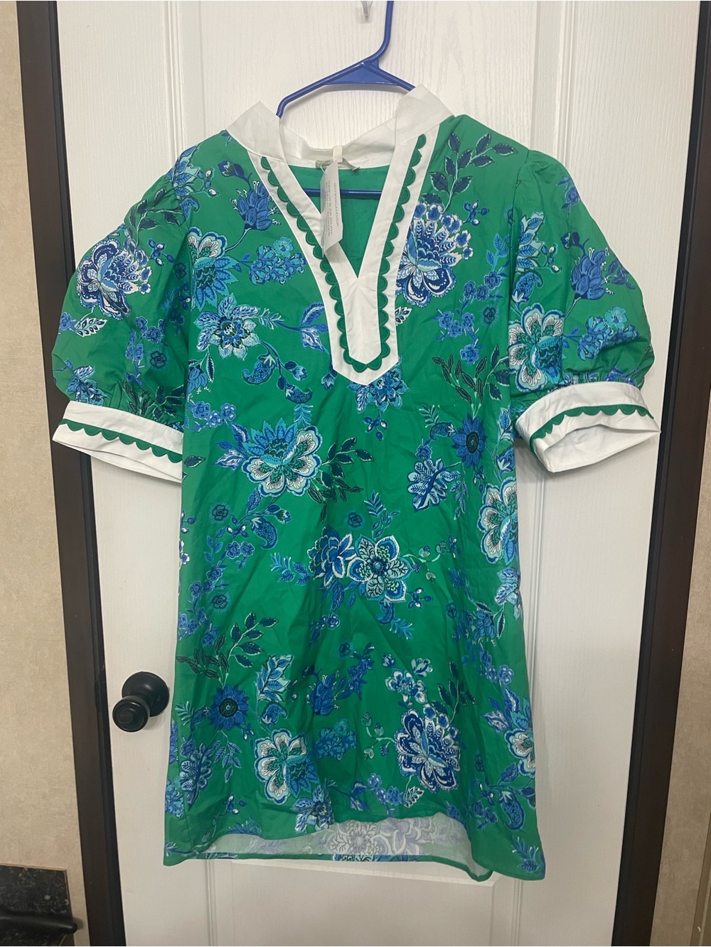 entro Green Floral Tunic Dress with Blue Accents